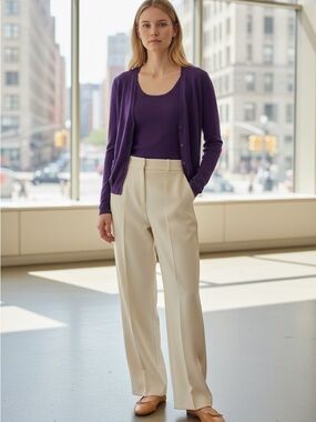 White + Warren Purple Cashmere Cardigan and Shell Set